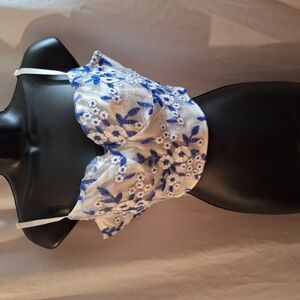 Floral Lace Bralette with Blue Embroidery